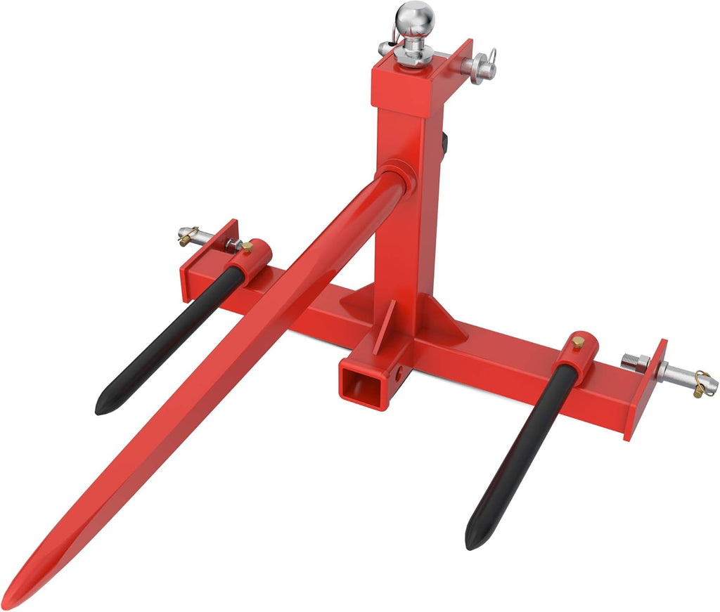 49” Hay Spear 3000lbs Capacity with 2 Stabilizers, 3 Point Trailer Hitch 2" Receiver with Trailer Ball Gooseneck Drawbar for Category 1 Tractor V13191