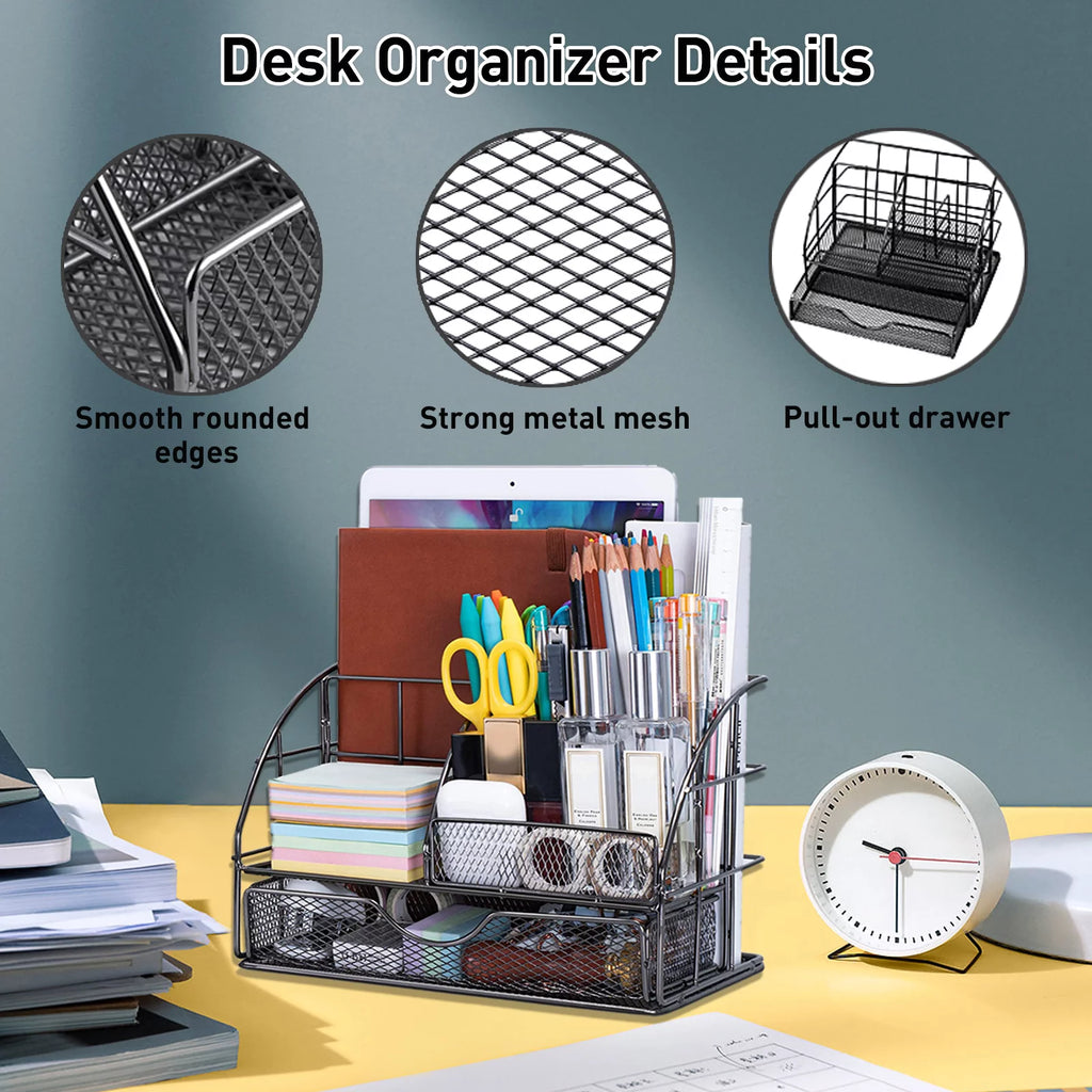 Black 3 Pcs Desk Organizer with Drawer O32423