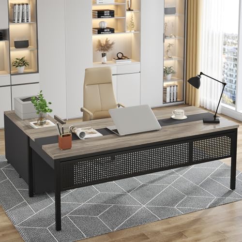 70.8" L-Shaped Computer Desk and File Cabinet Combo with Drawers and Shelves C13859