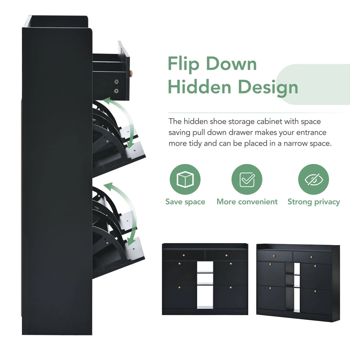 Black Shoe Storage Cabinet with 4 Flip Drawers L28028