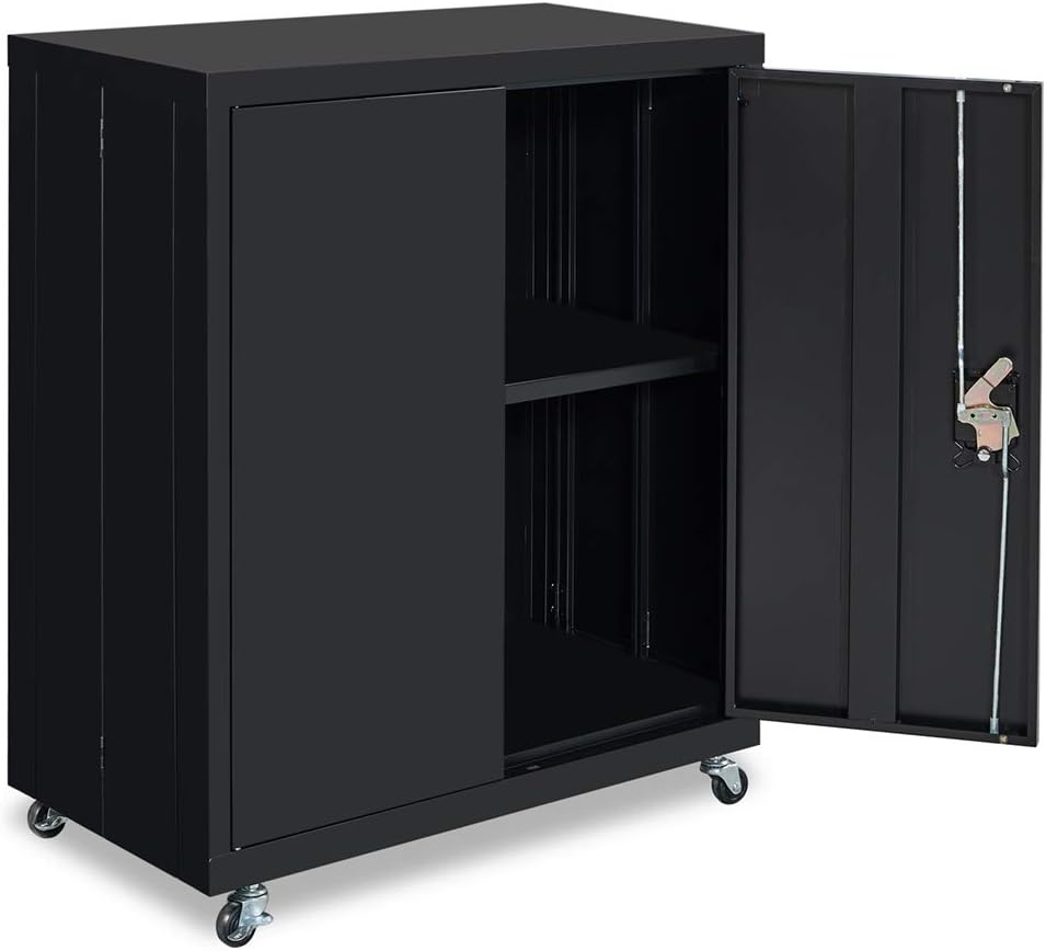 Black Metal Storage Cabinet with Wheels T197
