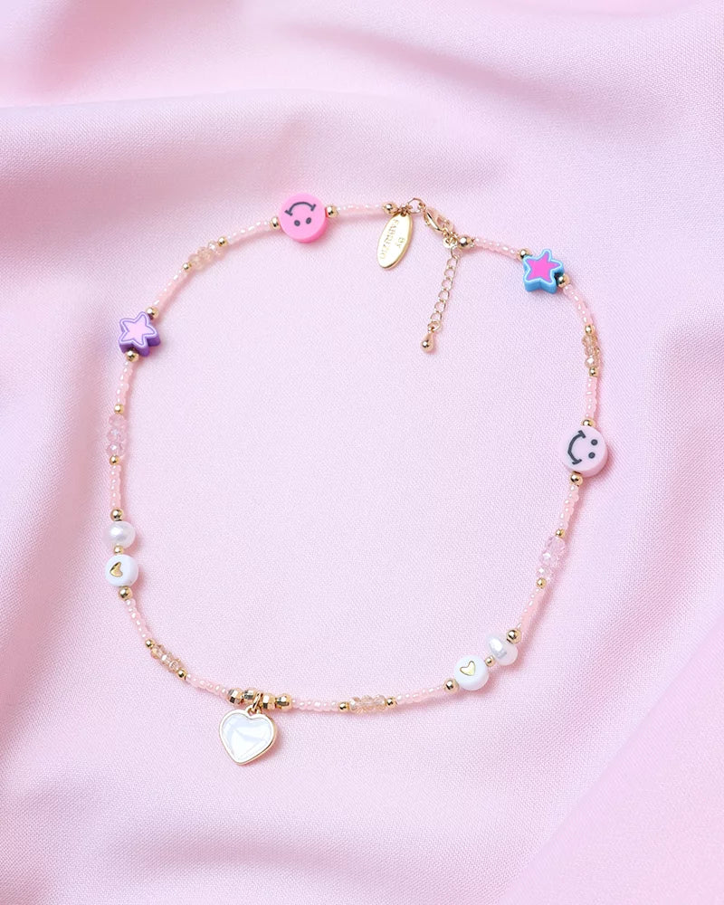 White Heart Charm & Mini Pink Crystal Necklace C957701