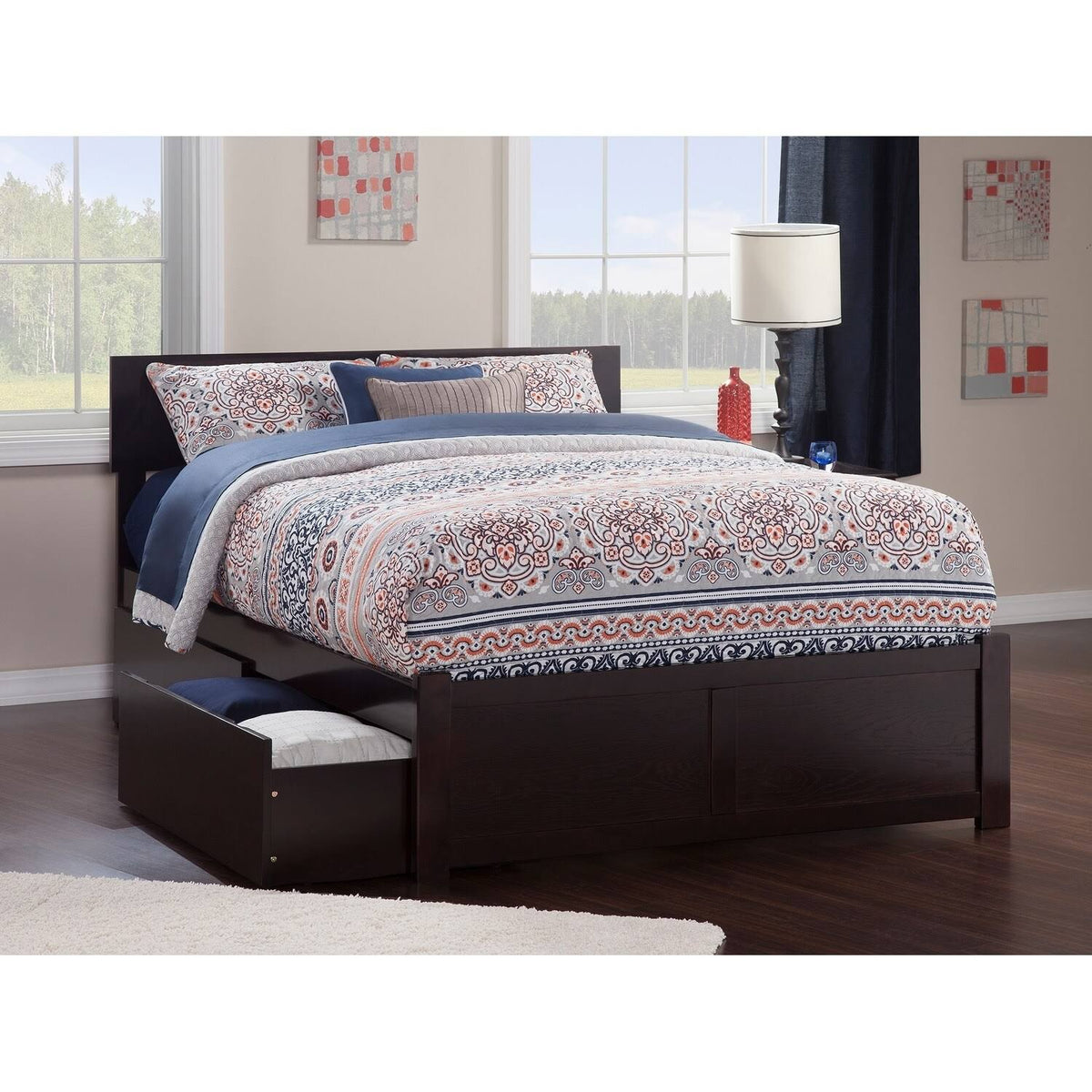 Full Flat Panel Foot Board with 2 Bed Drawers Espresso U912933