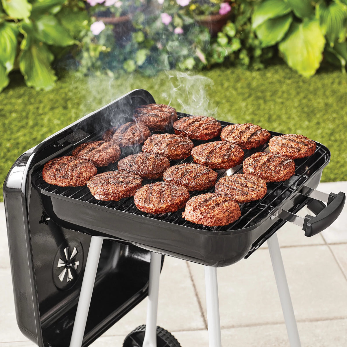 Square Steel Charcoal Grill with Wheels, Black T58787