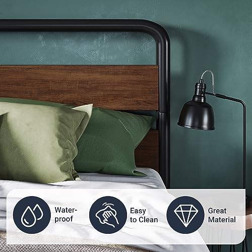 Full Size Black Metal Platform Bed Frame with Wood Headboard U2362