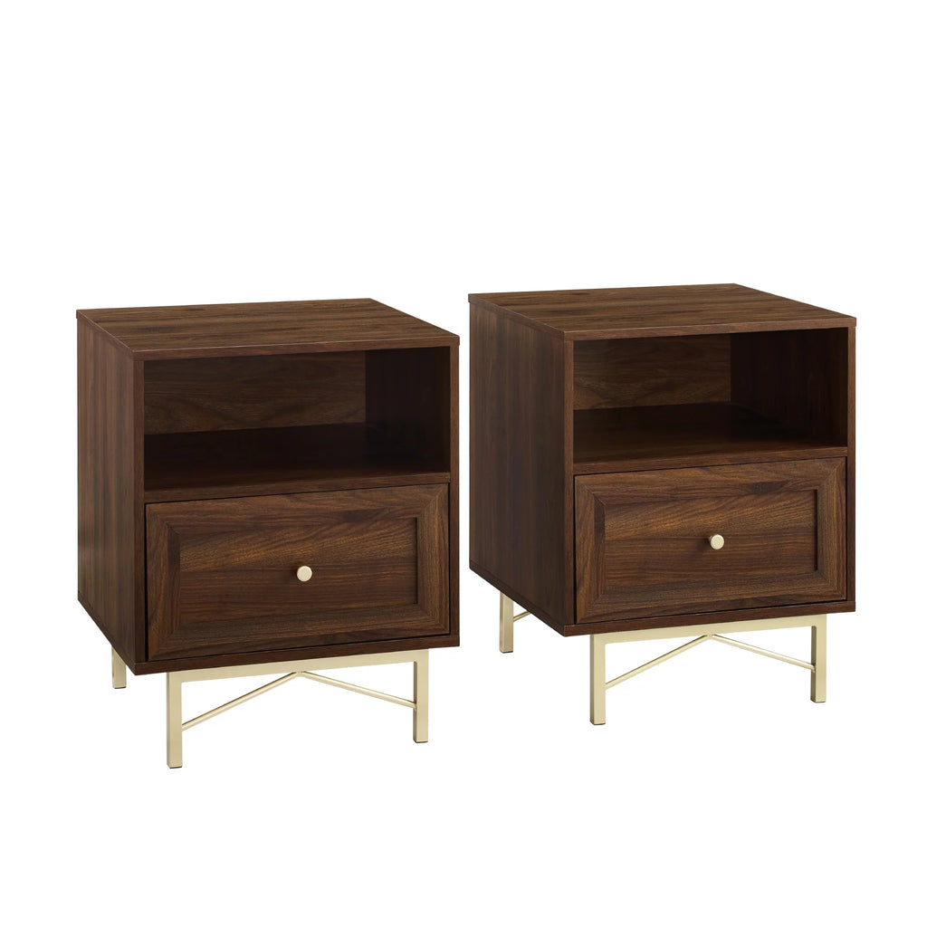 Modern Single Drawer Nightstand, Set of 2, Dark Walnut U4832