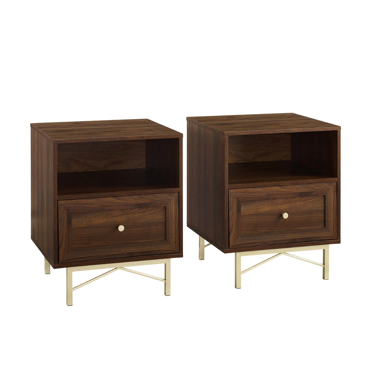 Modern Single Drawer Nightstand, Set of 2, Dark Walnut U4832