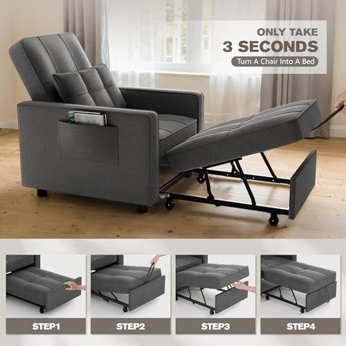 Beige Linen Fabric Convertible Sleeper Sofa Bed O303