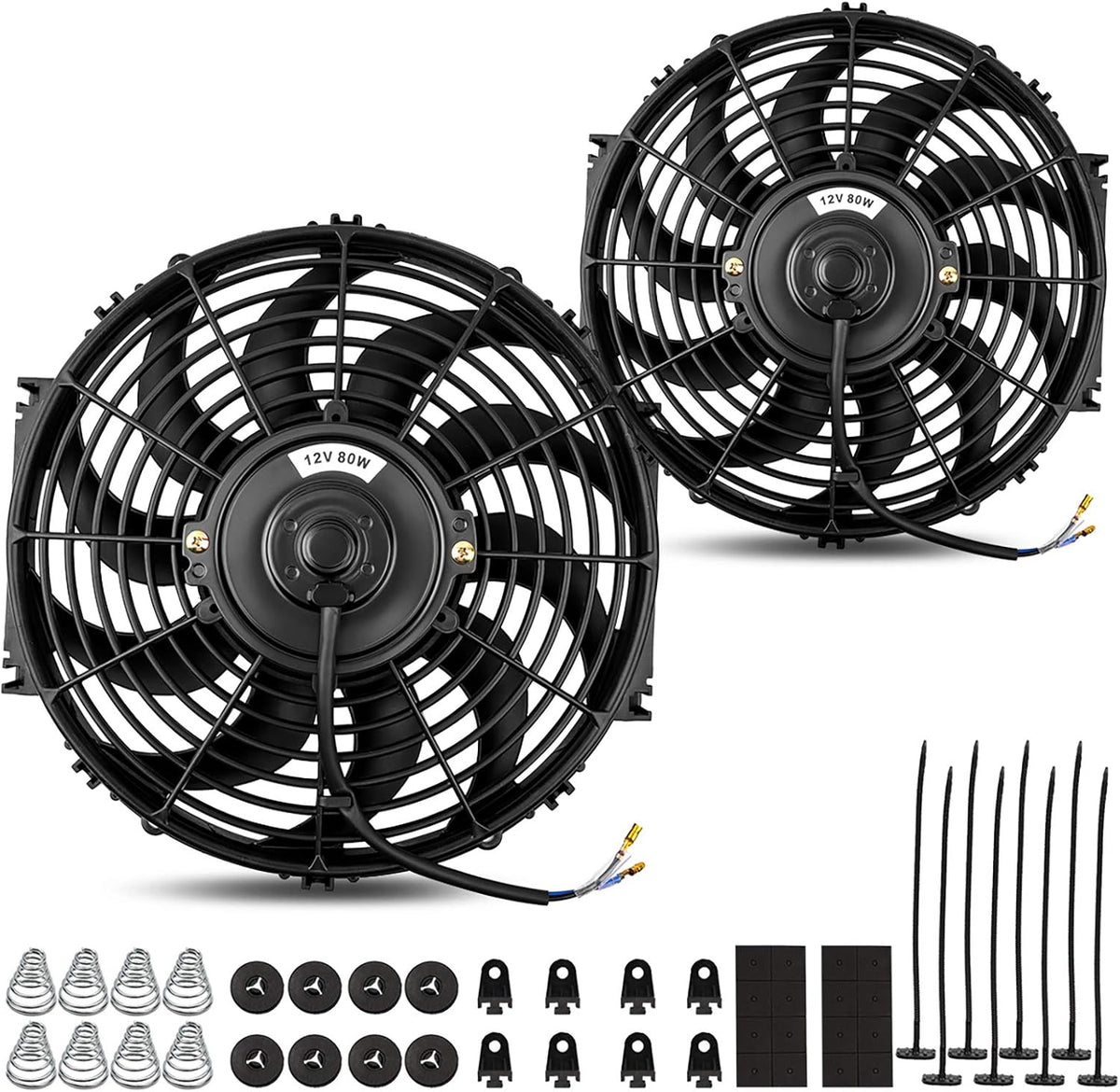 2x12 Inch Electric Radiator Cooling Fan 1750 CFM 12 Volts 80 Watts Pack of 2 U1468
