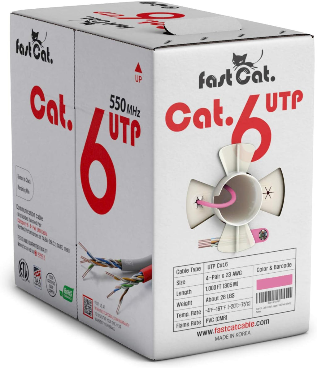 Cat6 Ethernet Cable 1000ft 23 AWG Solid Bare Copper Yellow R403718