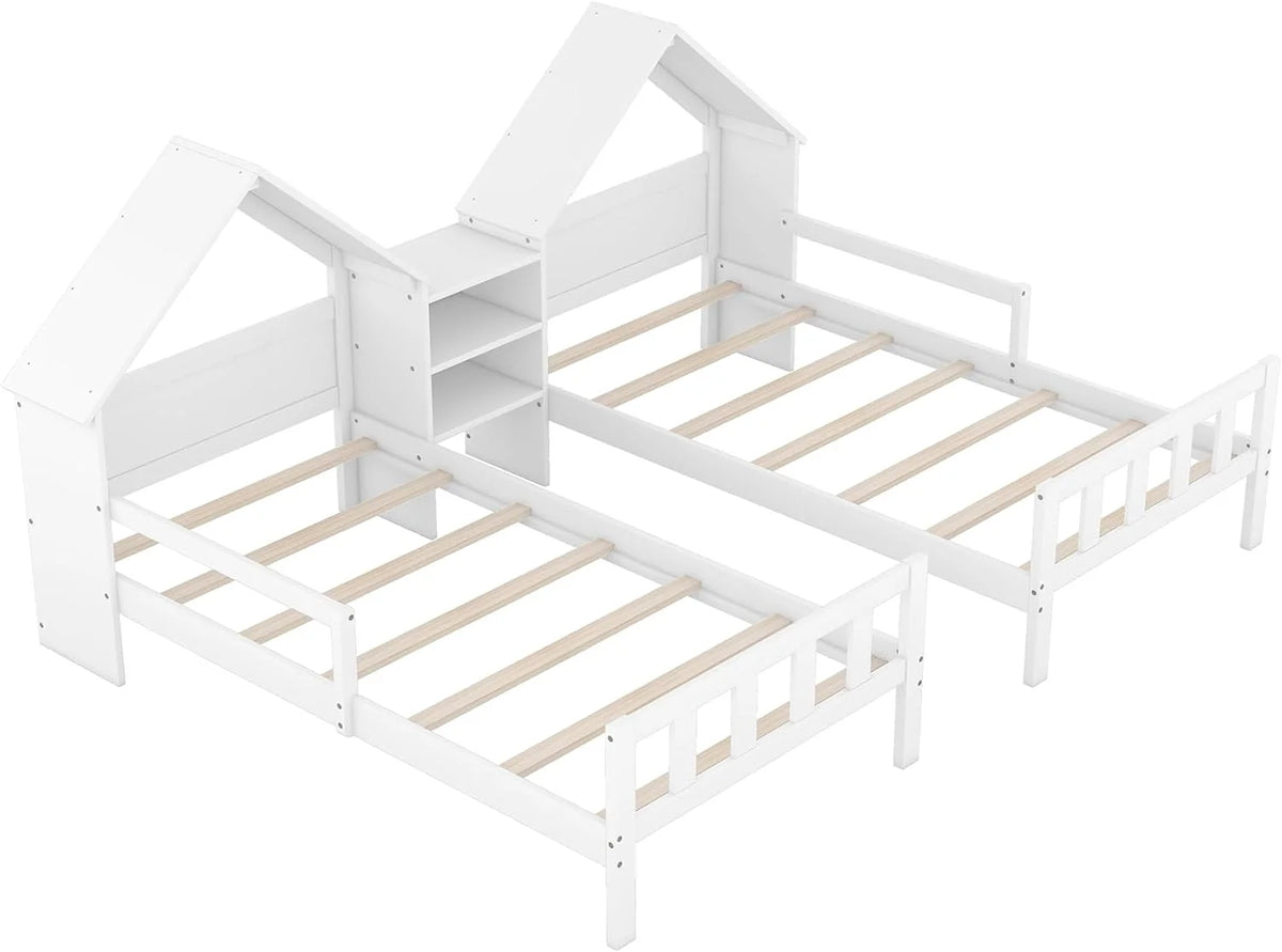 White Double Size Platform Bed with House-Shaped Headboard D365