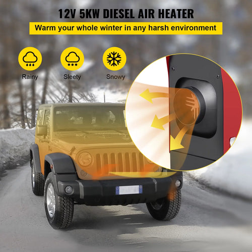 12V 5KW Diesel Air Heater with Black LCD Switch, Muffler, Wireless Control C615