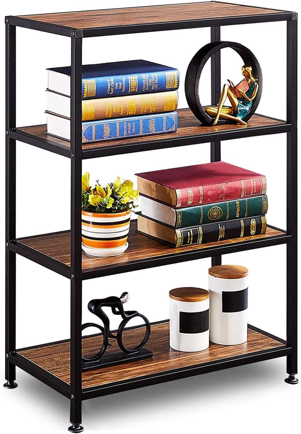 4-Tier Industrial Bookshelf with Metal Frame D82711