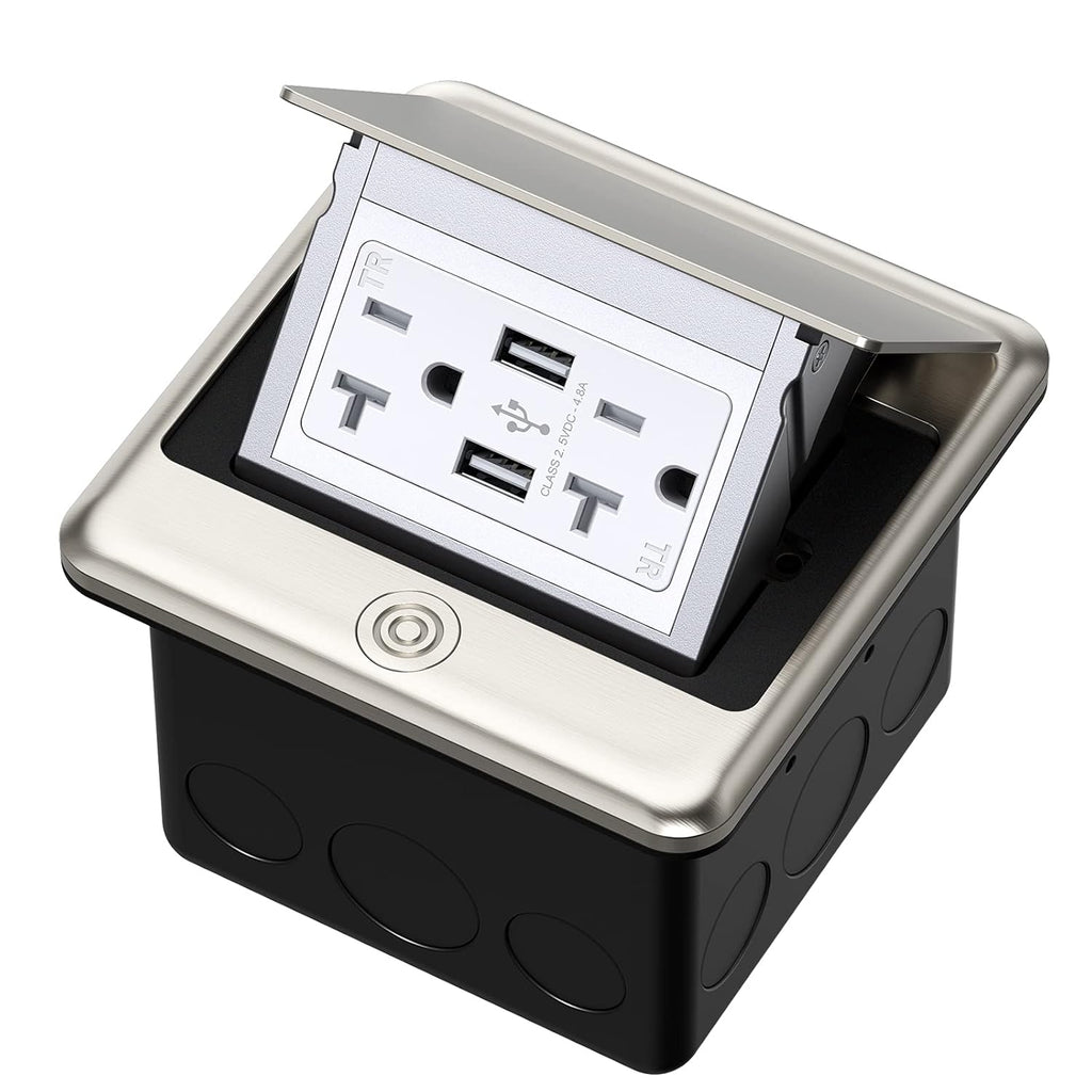 4.8A USB Pop Up Floor Waterproof Electrical Outlet Receptacle Stainless Steel Box B689532