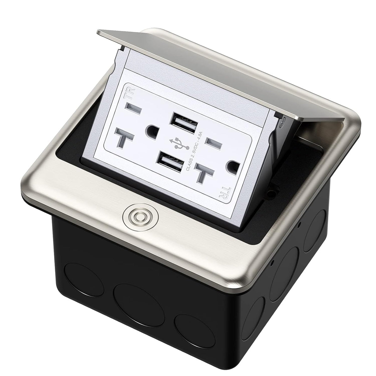 4.8A USB Pop Up Floor Waterproof Electrical Outlet Receptacle Stainless Steel Box B689532