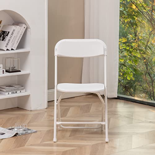White Plastic Folding Chairs Steel Frame Set of 10 W5079