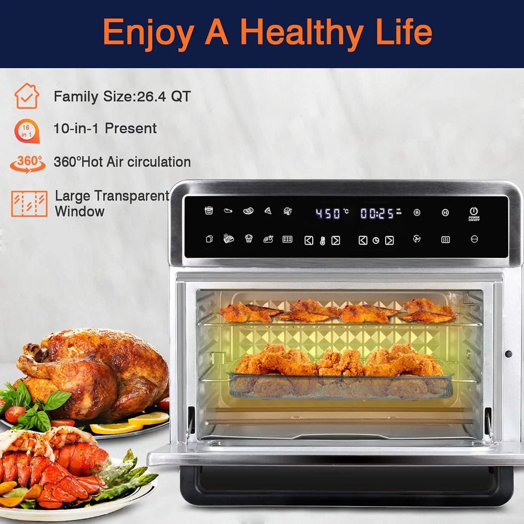 26QT Extra Large Digital Convection Oven Air Fryer Combo With Rotisserie And Dehydrator Q148