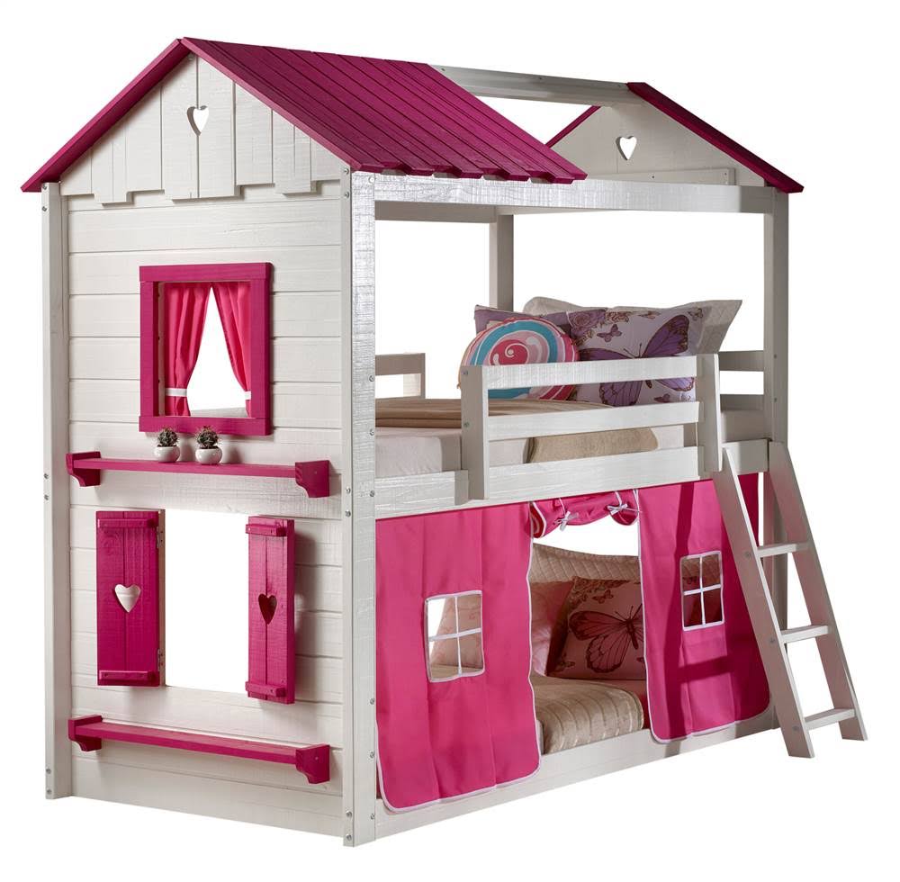 White and Pink Kids Bunk Bed X449633