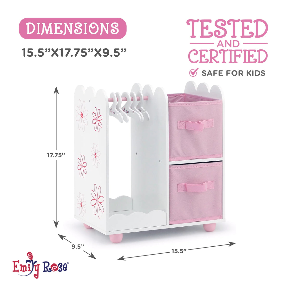 Pink Open Wardrobe Closet with 2 Storage Bins and 5 Clothes Hangers M99473