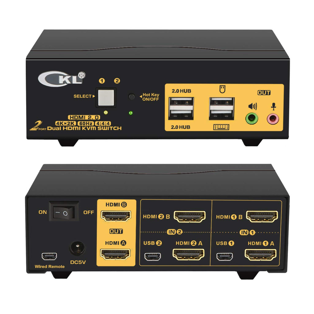 2 Port KVM Switch Dual Monitor HDMI 4K 60Hz with Cables A655
