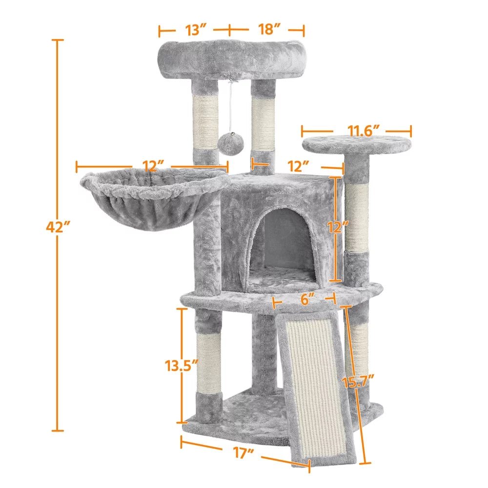 Light Gray Multilevel Cat Tree Tower with Condo and Perches C66100