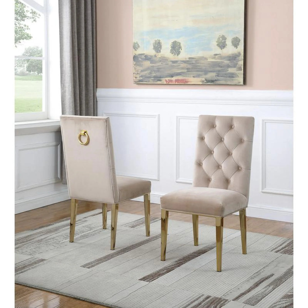 5pc Glass Dining Set with Velvet Chairs I8092