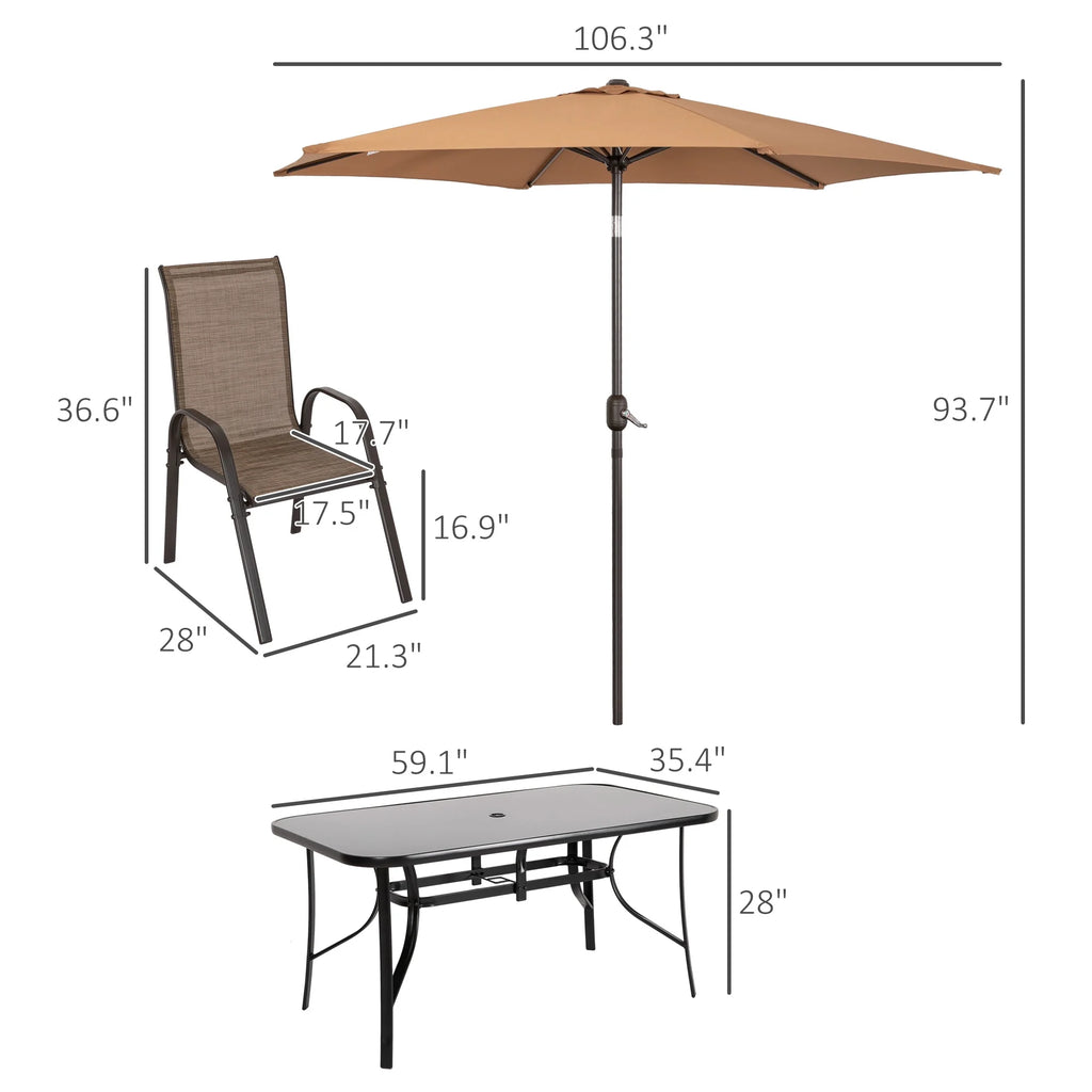 Patio Dining Set for Six with Umbrella E944