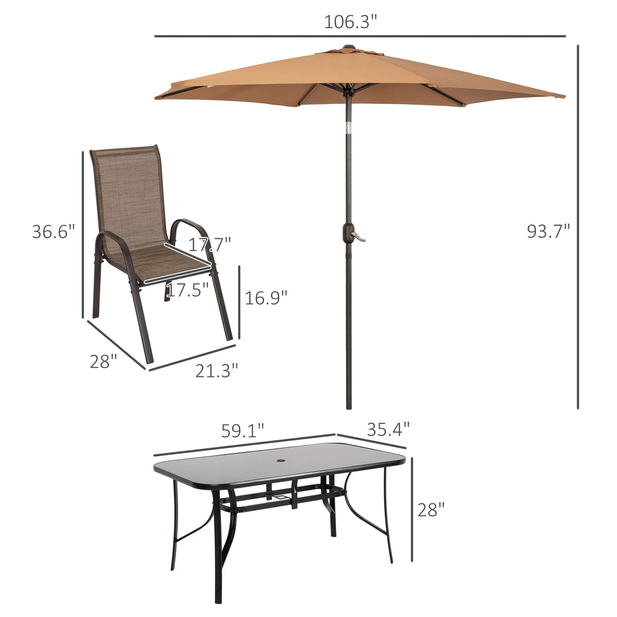 Patio Dining Set for Six with Umbrella E944