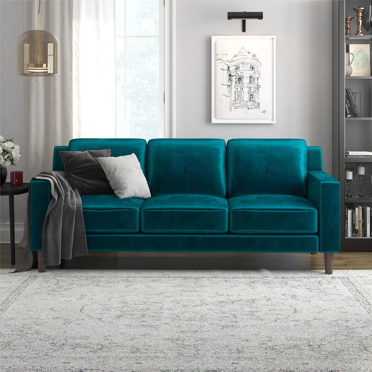 Green Velvet 3 Seater Sofa O9696
