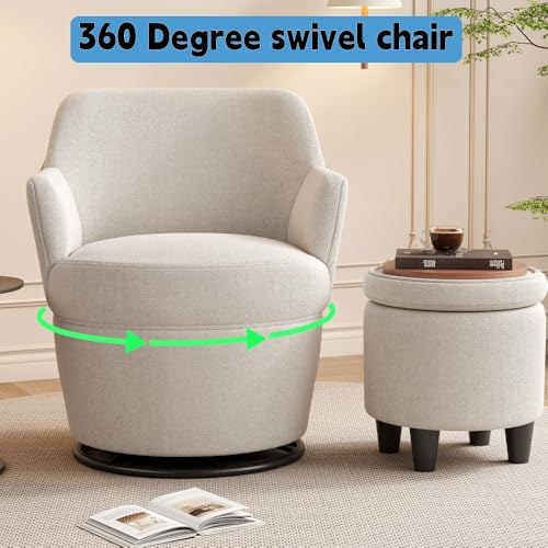 Beige 360 Swivel Accent Chair with Ottoman P96284