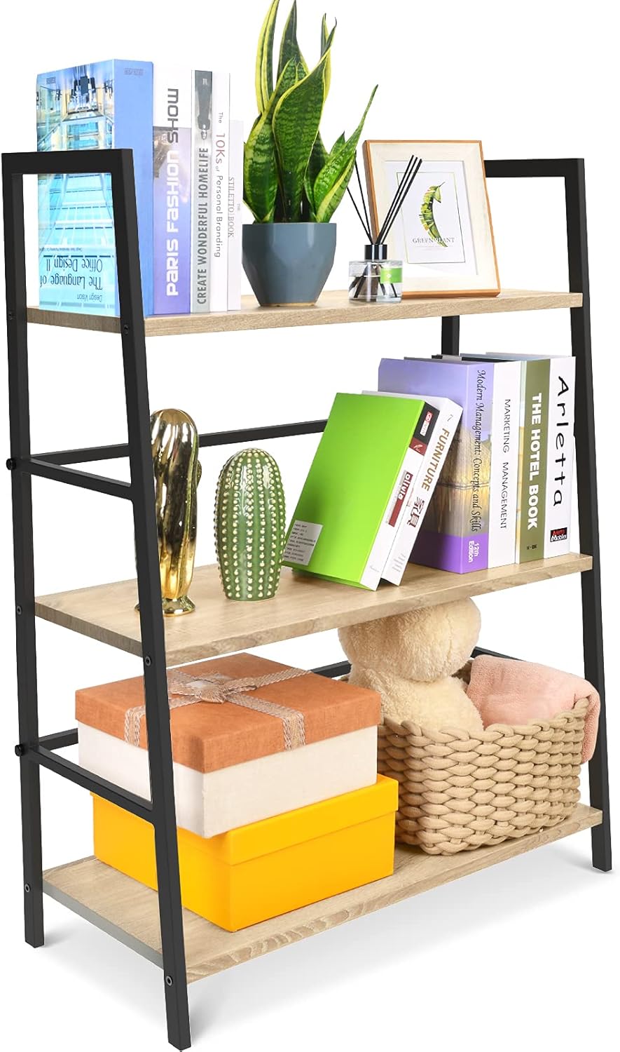 3-Tier Wood Bookshelf with Metal Frame T1645