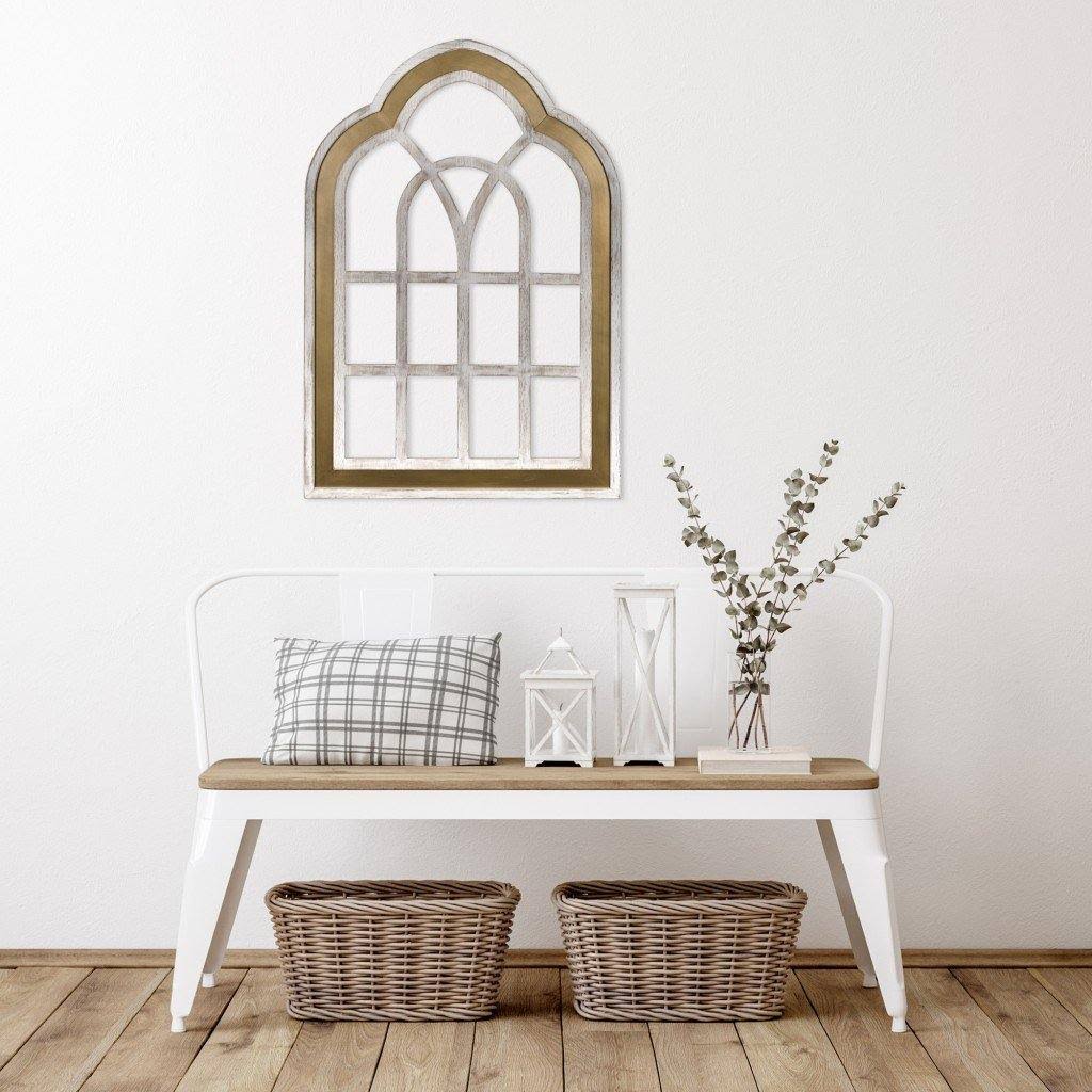 Distressed White and Gold Cathedral Window Wall Decor V482
