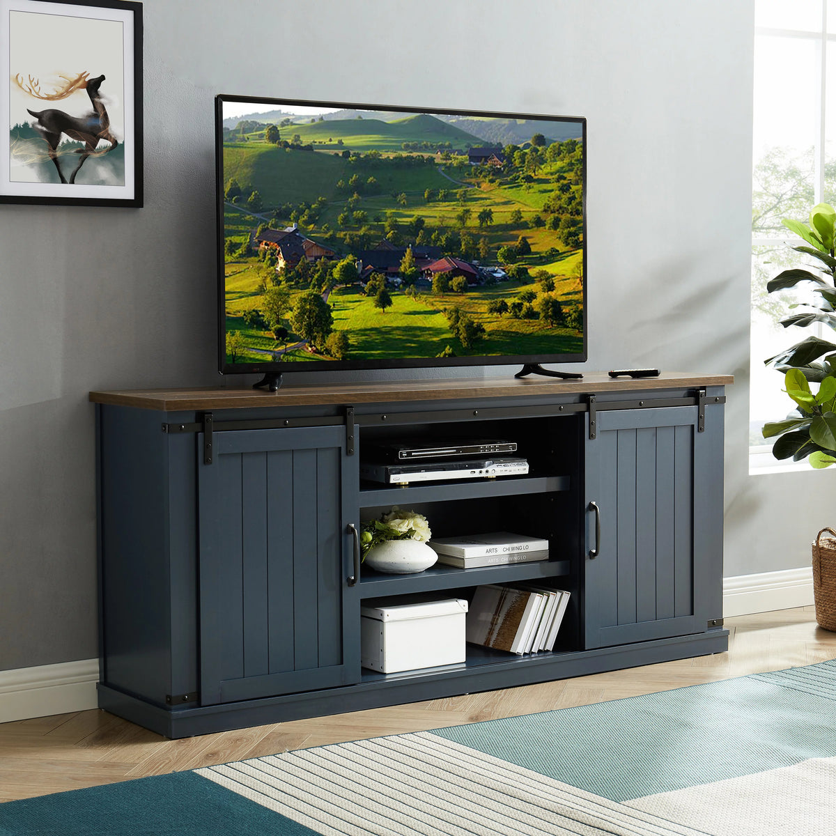 Farmhouse Sliding Barn Door TV Stand V549
