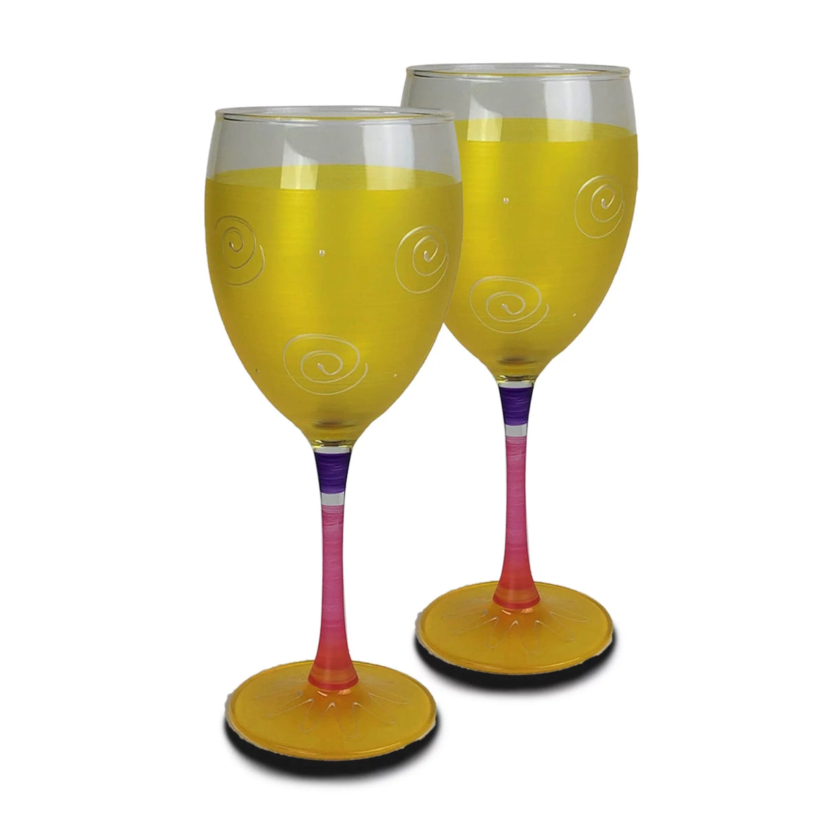 Set of 2 Yellow and Pink Hand Painted Wine Glasses 10.5 oz R335487