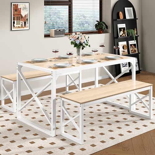 Brown Wood Kitchen Table with 2 Benches E9803