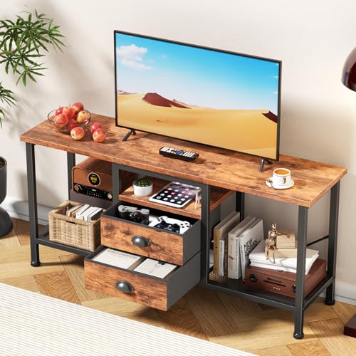 42 Inch TV Stand with Power Outlets and 2 Fabric Drawers X5684