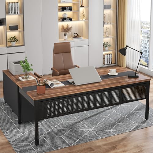70.8" L-Shaped Computer Desk and File Cabinet Combo with Drawers and Shelves C13859