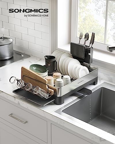 Large Stainless Steel Dish Drying Rack with Rotatable Spout, 12.5 x 22.5 in, Silver and Gray J285539