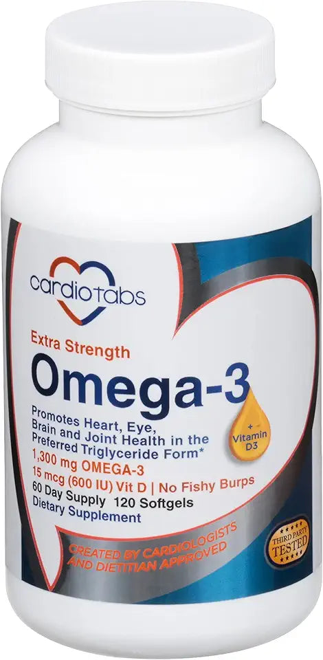 Omega-3 Extra Strength + Vitamin D3, Triglyceride Form, 1300 mg Omega-3, 600 DHA / 600 EPA, with 600 IU Vitamin D3 G325