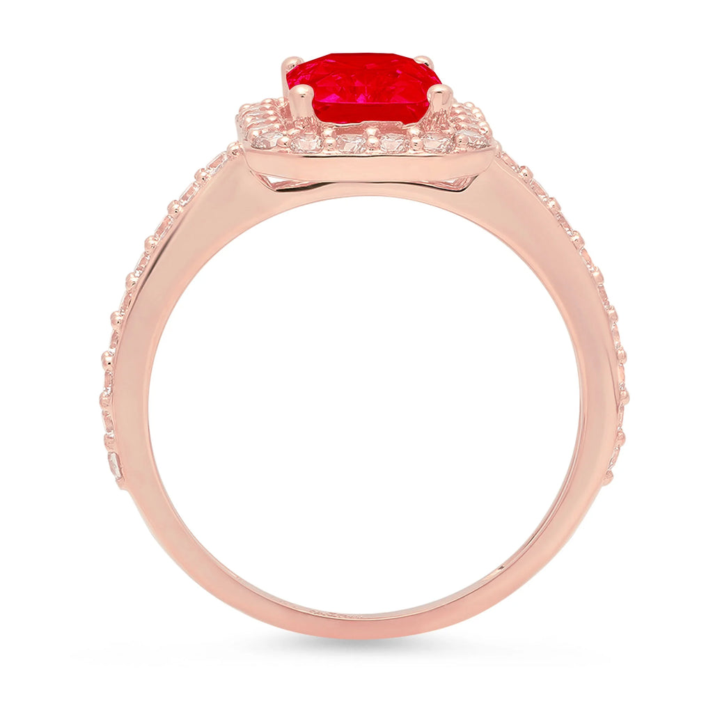 18k Rose Gold Halo Ring with Red Simulated Ruby Y615010