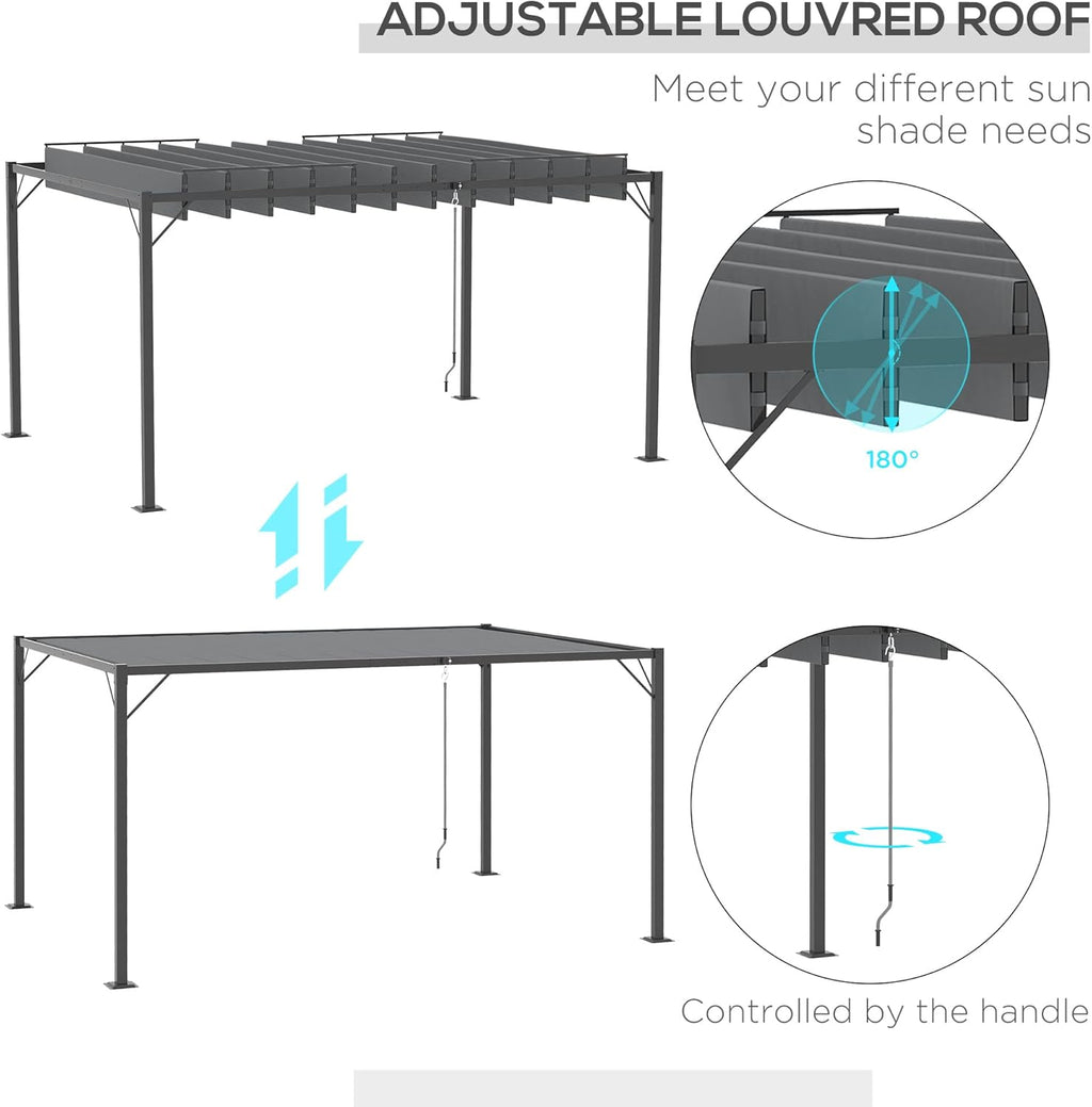 13' x 10' Outdoor Louvered Aluminum Pergola Gazebo with Adjustable Roof Q71452