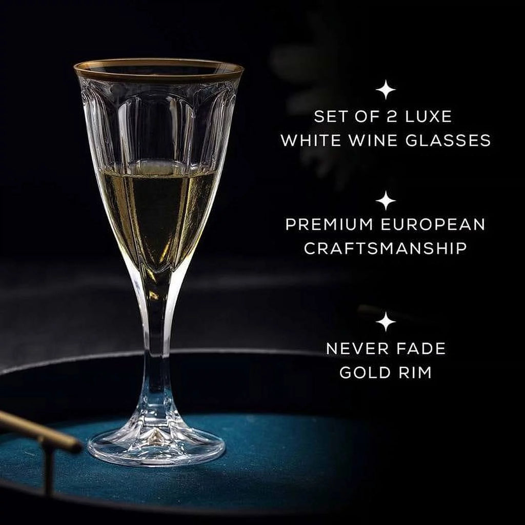 White Wine Glasses with Gold Rim, Set of 2 I168779