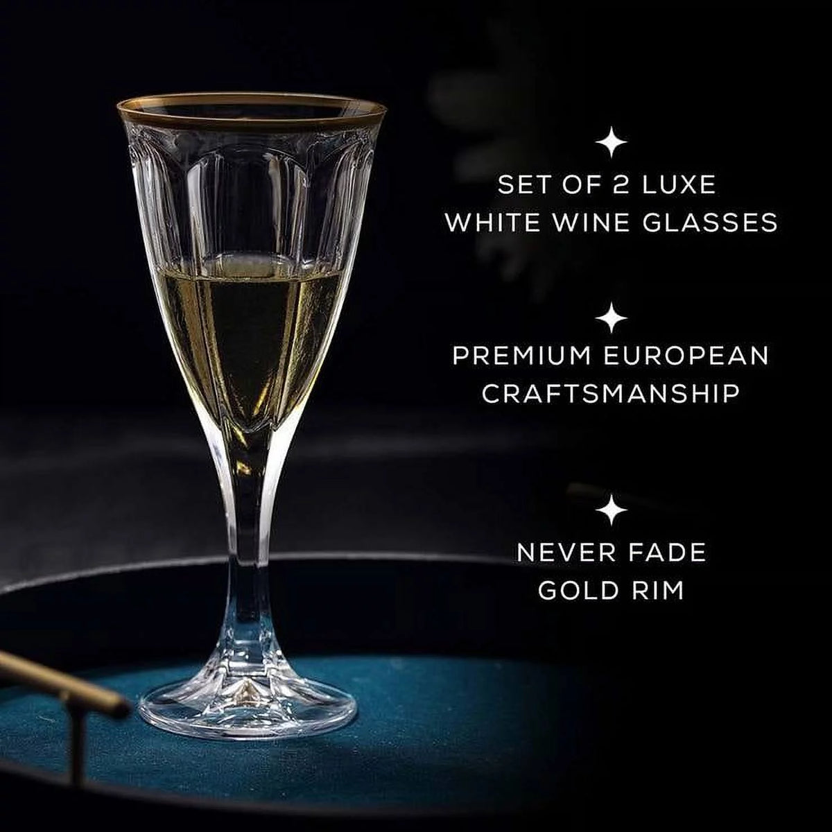 White Wine Glasses with Gold Rim, Set of 2 I168779