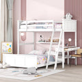 White Twin Over Full Wood Bunk Bed with Desk and Drawers B64418