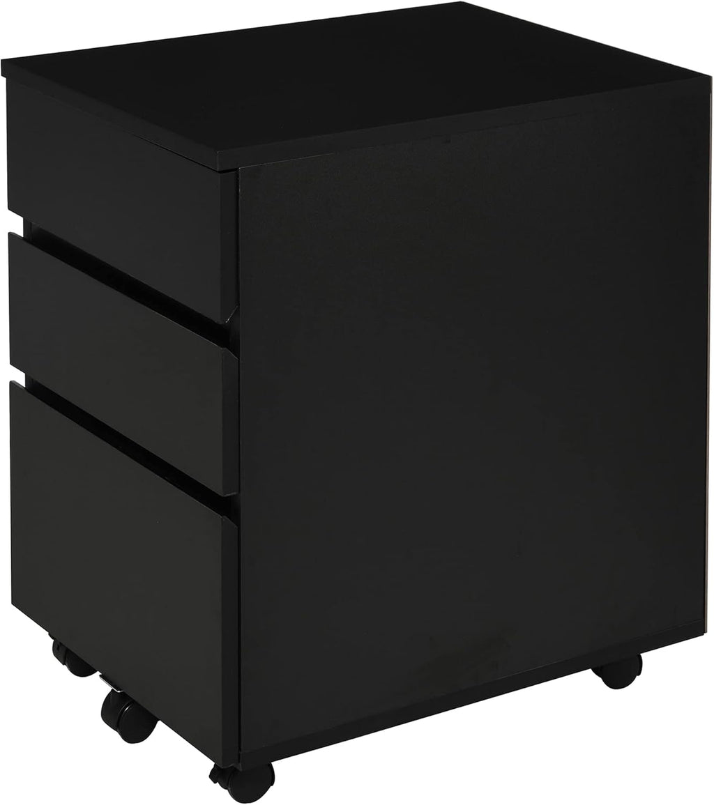 3 Drawer Black Storage Cabinet with Wheels N8945
