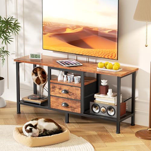 42 Inch TV Stand with Power Outlets and 2 Fabric Drawers X5684