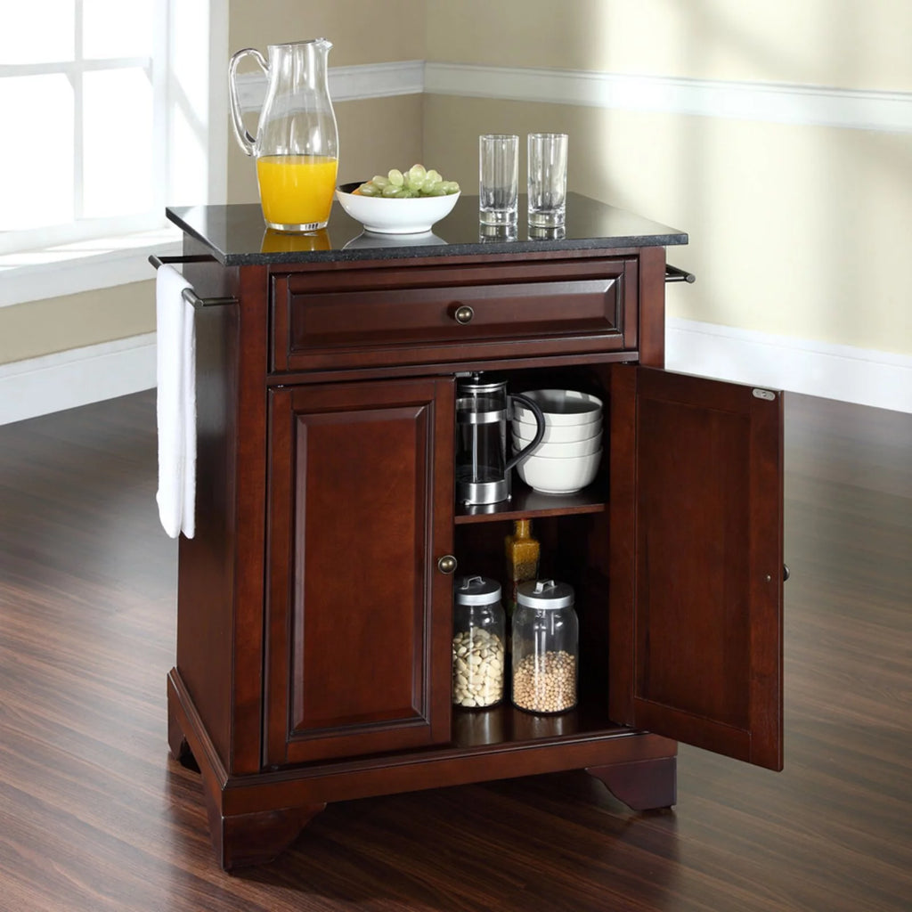 Black Solid Wood Portable Kitchen Island T328