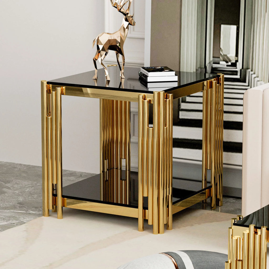 Stainless Steel Square Glass End Table O37927