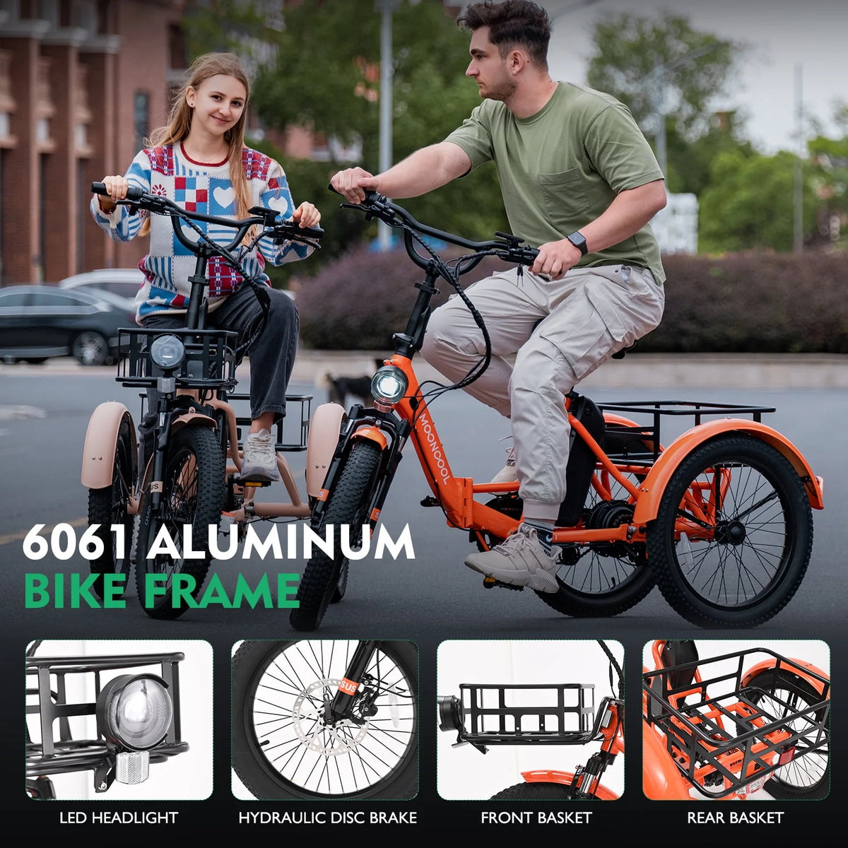 350W 7 Speed 3 Wheel Electric Tricycle with Rear Basket L373417