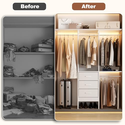 48" White Closet Organizer System with 3 Fabric Drawers and 3 Adjustable Shelves N3881